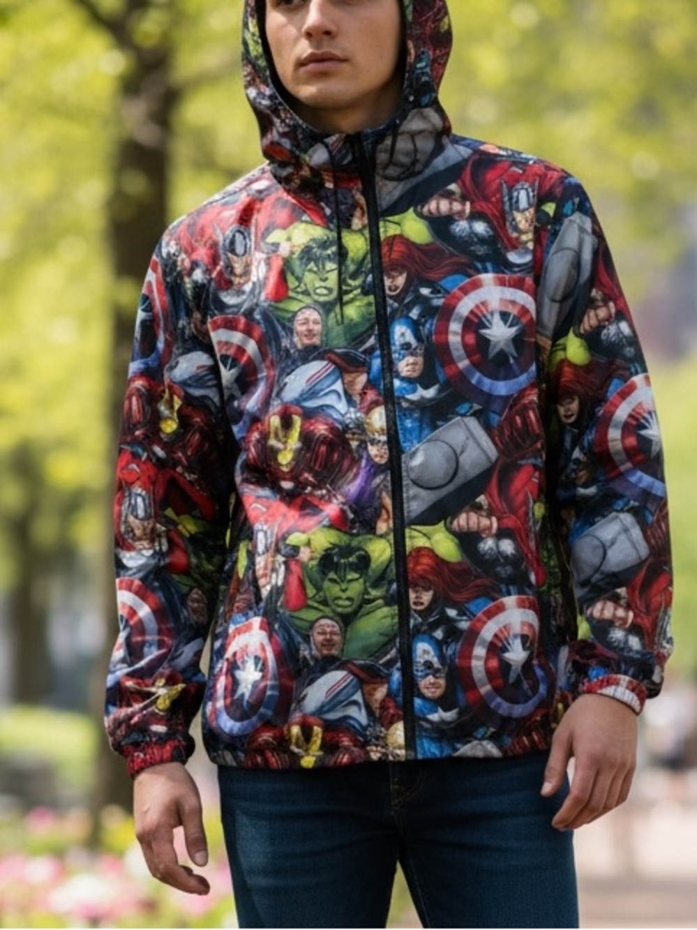 Marvel Avengers Full Zip Lightweight Windbreaker Hooded Jacket